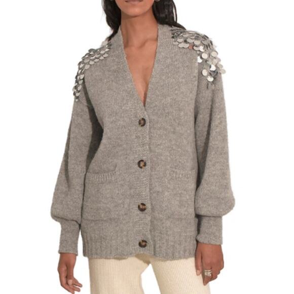 New ~ ELEVEN SIX ~Women's Pale Gray Cora Alpaca Sequined Cardigan Size XL/XXL - Picture 1 of 10